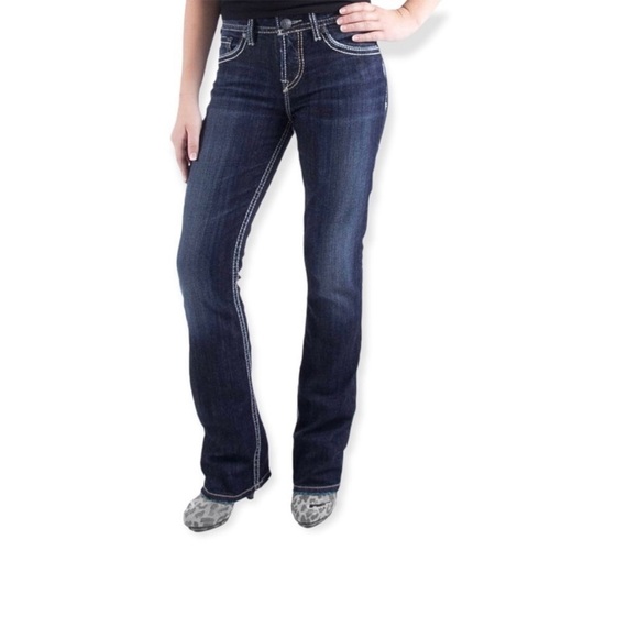 Silver Jeans Natsuki Dark Wash Denim Bootcut Mid Rise Contrast Jeans - Picture 1 of 7